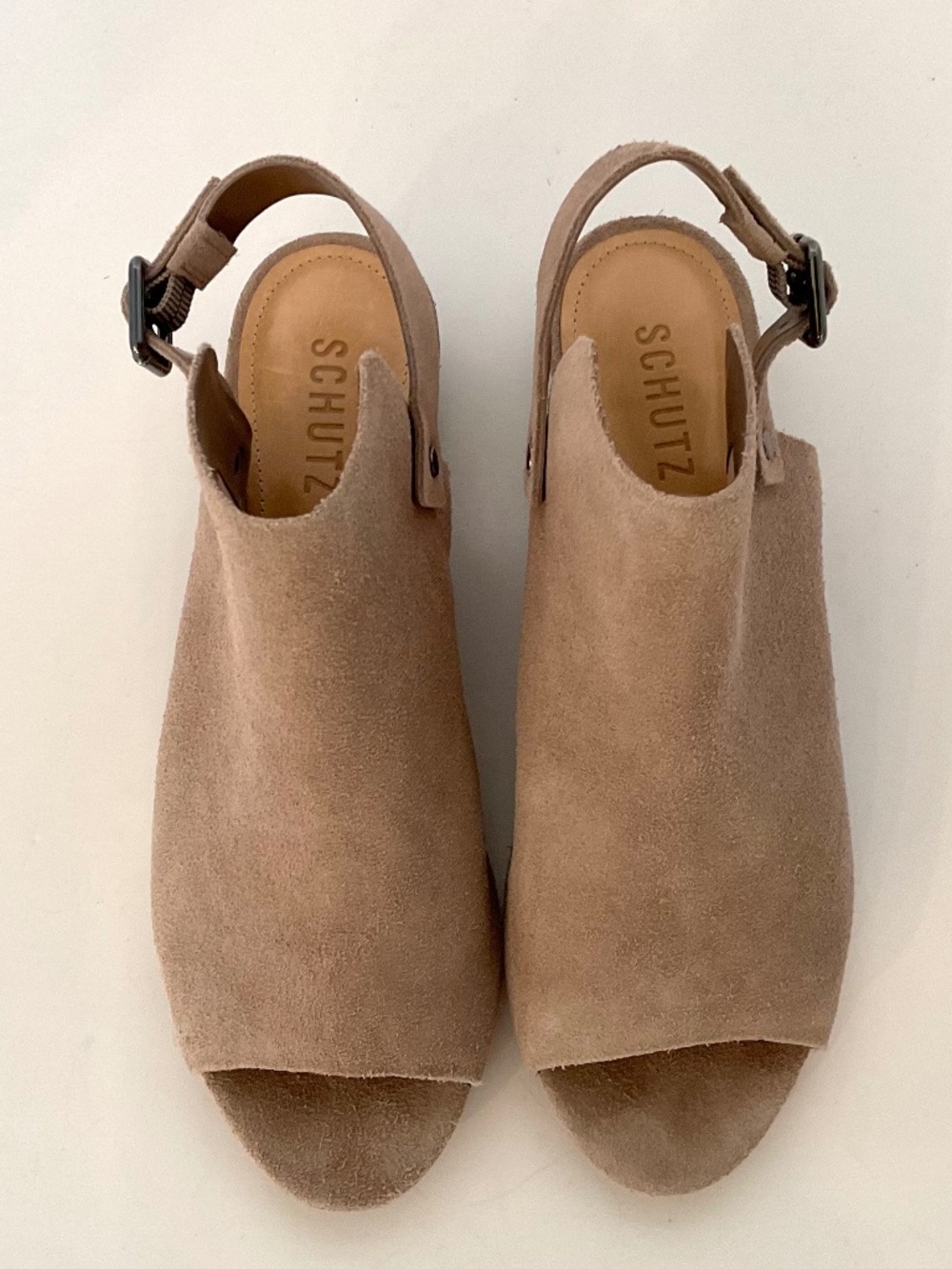 SCHUTZ Slingback Peep-Toe Tan Suede Booties Size 8 - Picture 2 of 11